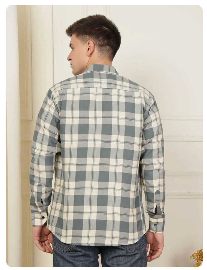 WOXEN Men Regular Fit Checkered Spread Collar Casual Shirt