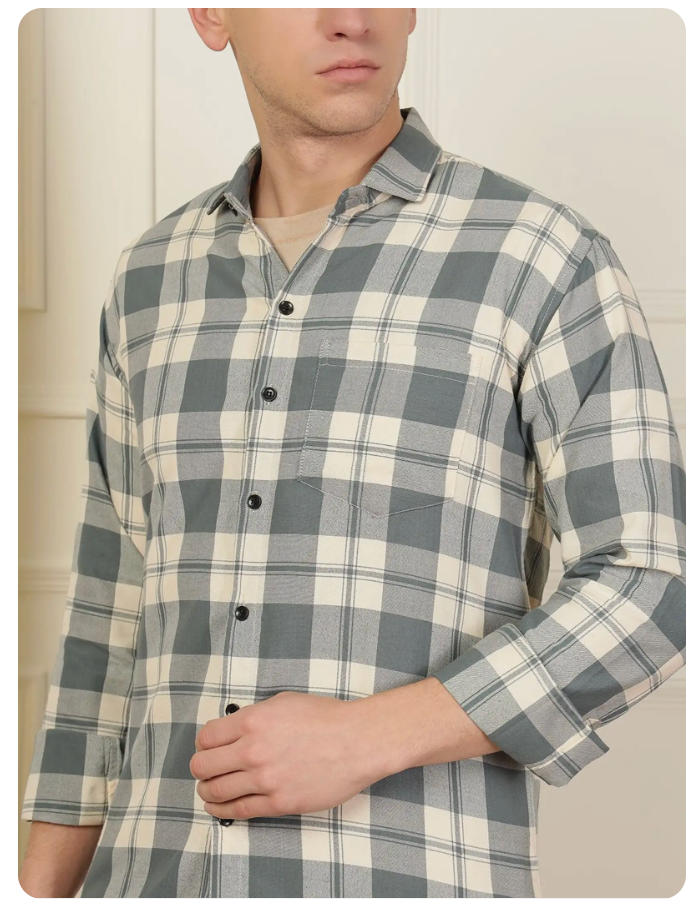 WOXEN Men Regular Fit Checkered Spread Collar Casual Shirt