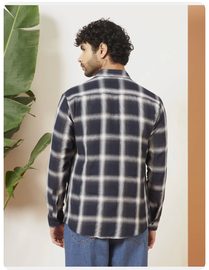 WOXEN Men Regular Fit Checkered Spread Collar Casual Shirt